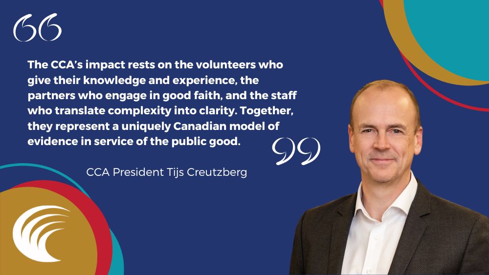 Blue background and photo of Tijs Creutzberg with text taken from article. 